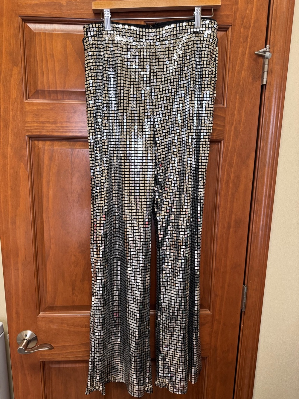 Akira Metallic Sequin Wide-Leg Pants - Silver